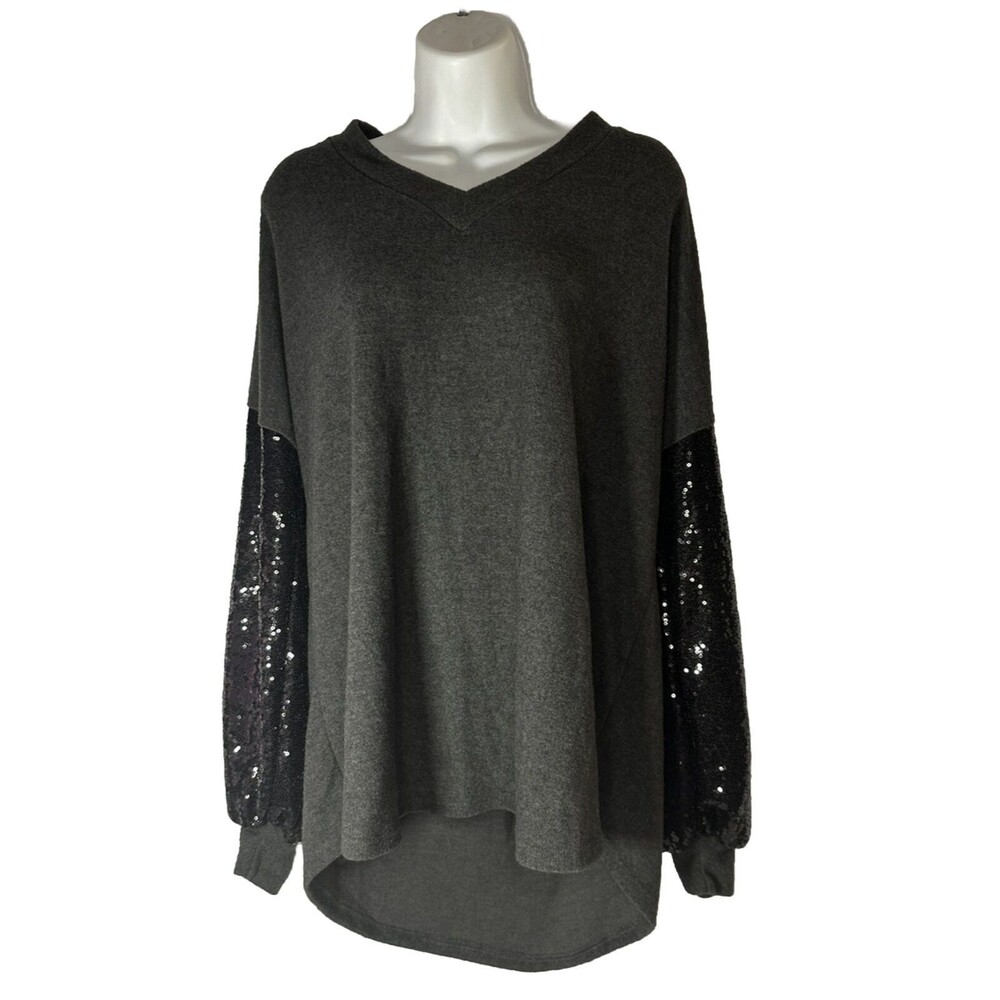 Lovely Melody Gray and Black balloon sleeve sequined knit over-sized sweater XL
